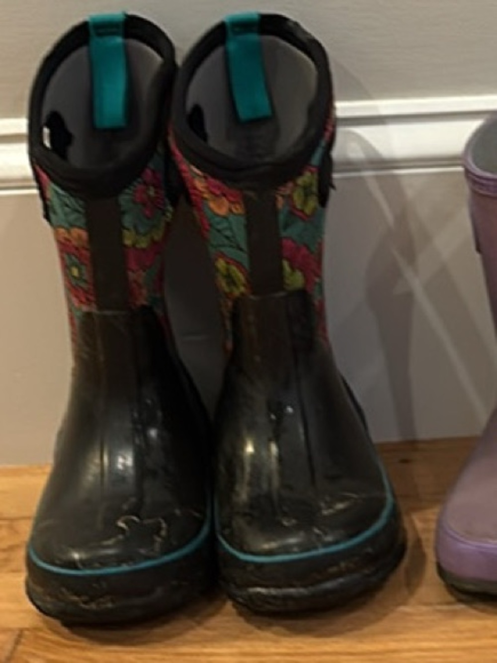 Bogs Kids Black & Teal Floral Rain Boots, Size 12